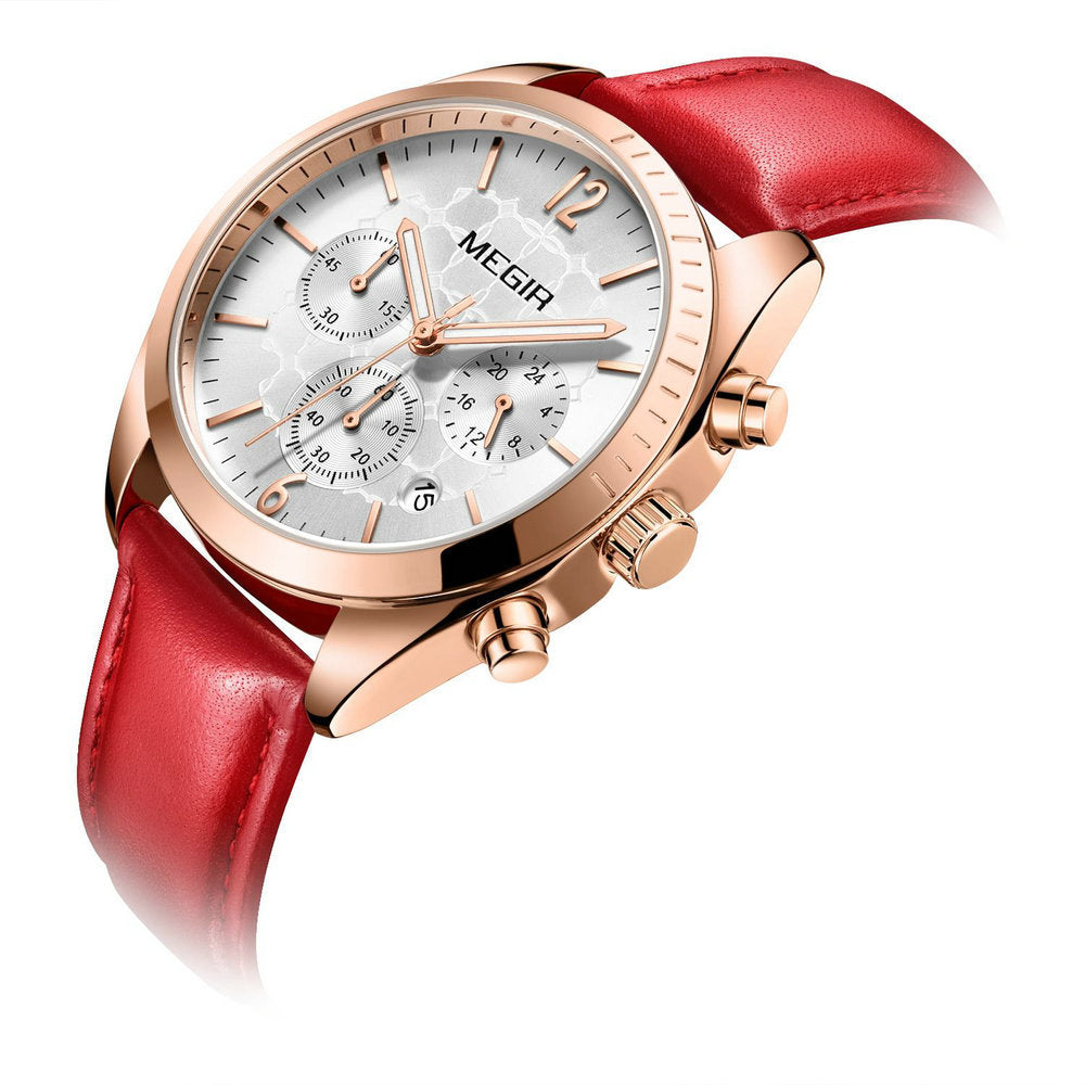 MEGIR Dames Quartz Horloge Waterdicht Topmerk Luxe Chronograaf Dames Polshorloge Echt Leer Casual Horloge