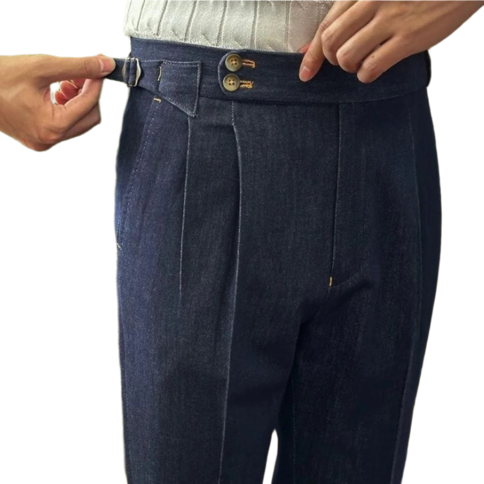 Fashion High Waist Retro Denim Color Men's Casual Pants