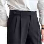 Fashion Mid-High Waist Straight Cropped British Pants Men's