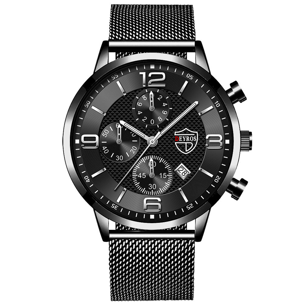 Herenhorloge met kalender, zakelijk roestvrij staal en lichtgevend quartzhorloge