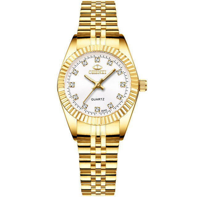 Chenxi merk luxe dameshorloge goudblauw kwarts pols roestvrij staal strass handgemaakte casual waterdichte dameshorloges