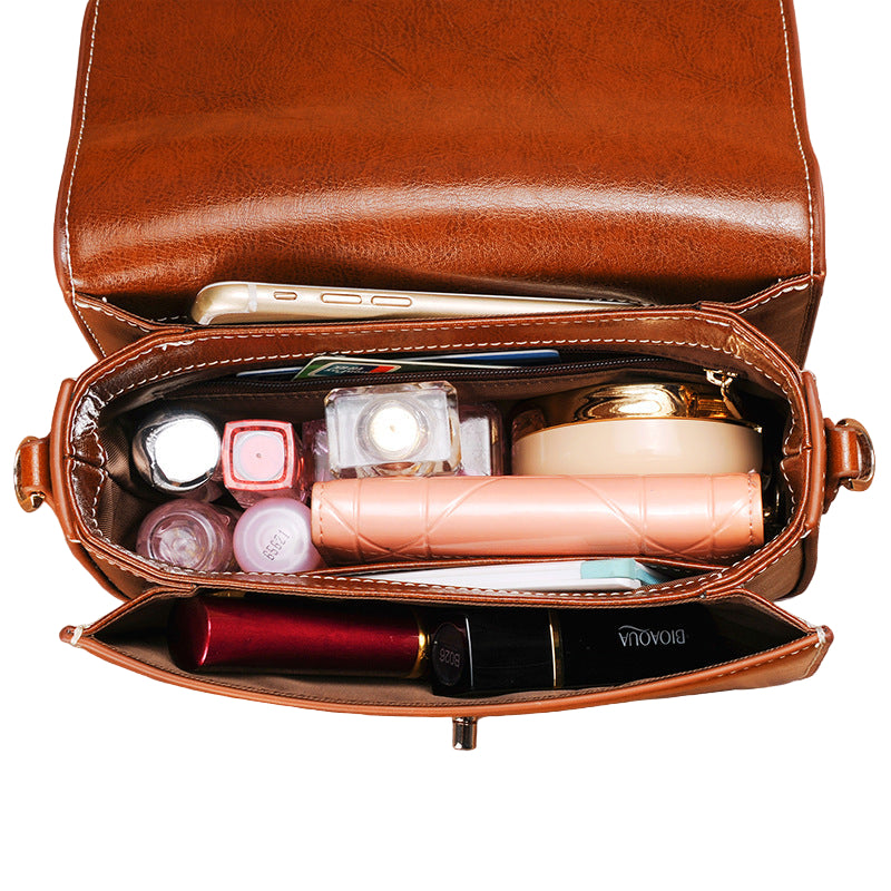Casual retro schoudertas voor dames, puur leer, meerdere zakken, grote capaciteit, schoudertas voor dames, modieuze schoudertas voor dames