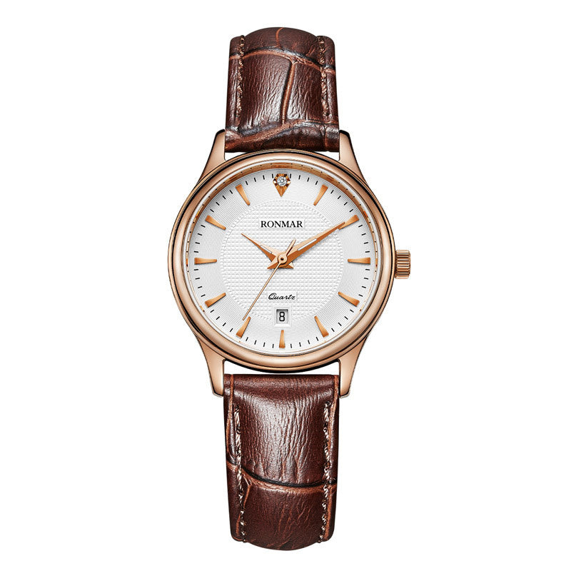RONMAR Couple Luxury Stainless Steel Quartz Watch Waterproof Automatica Quartz Couple Leather strip Watch