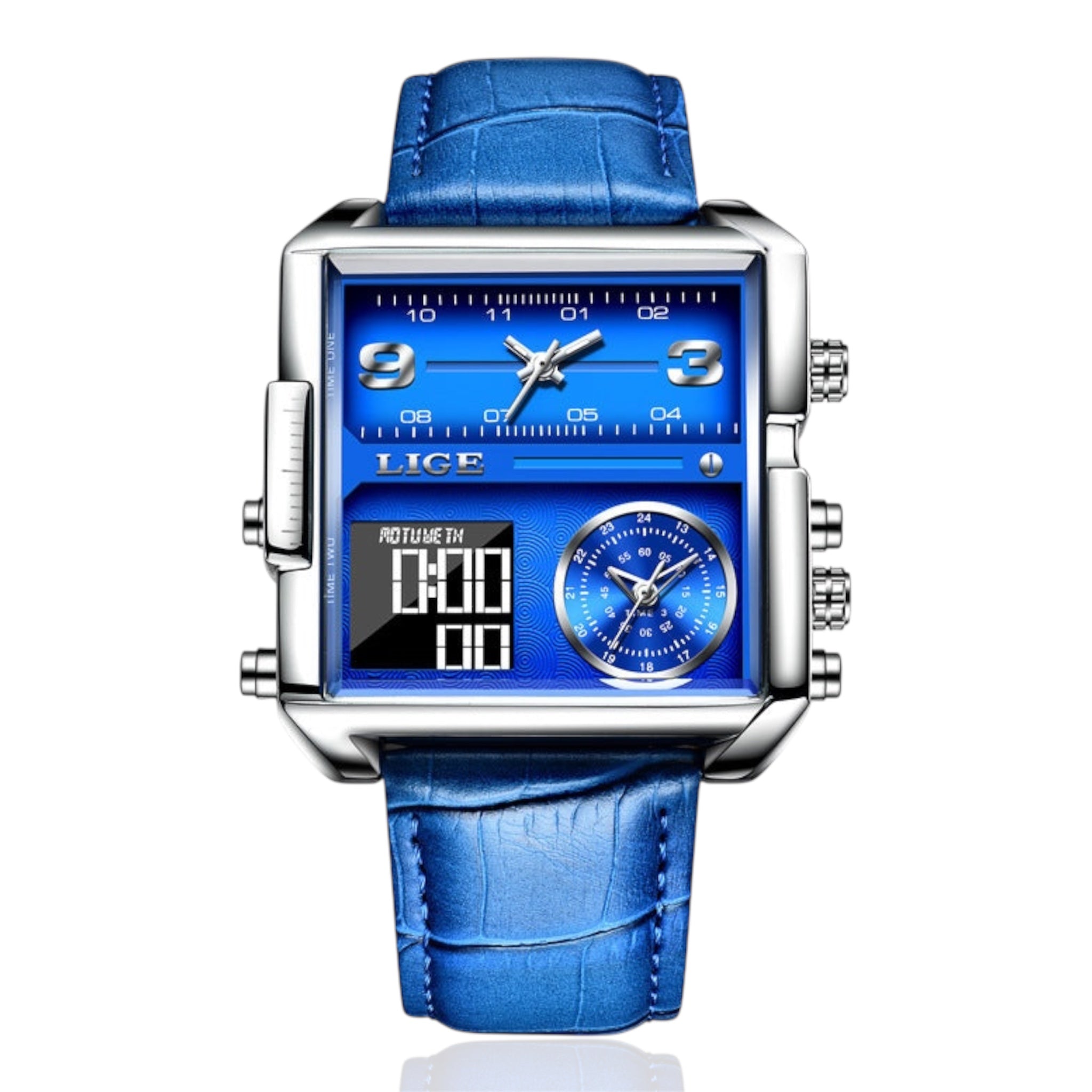 LIGE Luxury Top Brand Men's Quartz Watch Multi-Function Waterproof Watch Leather Strip Quartz Men Watch - Acquisti Online