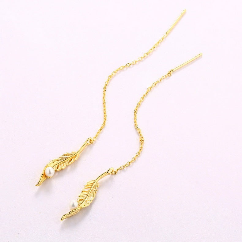 925 silver pearl feather Women's earrings