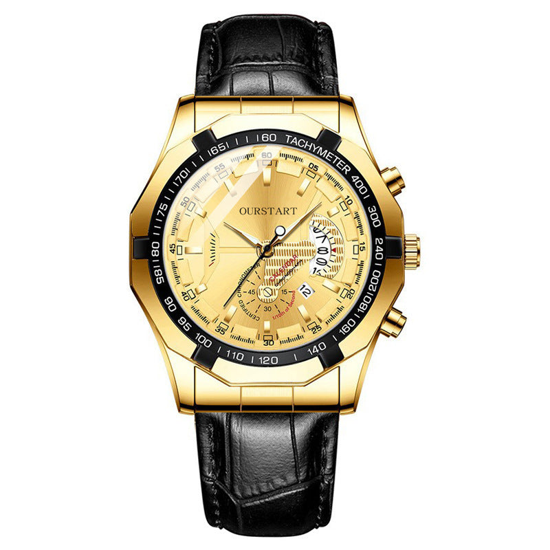 Man Business Casual Fashion Watch Automatic Quartz Movement Leather Band Business Men Watch - Acquisti Online