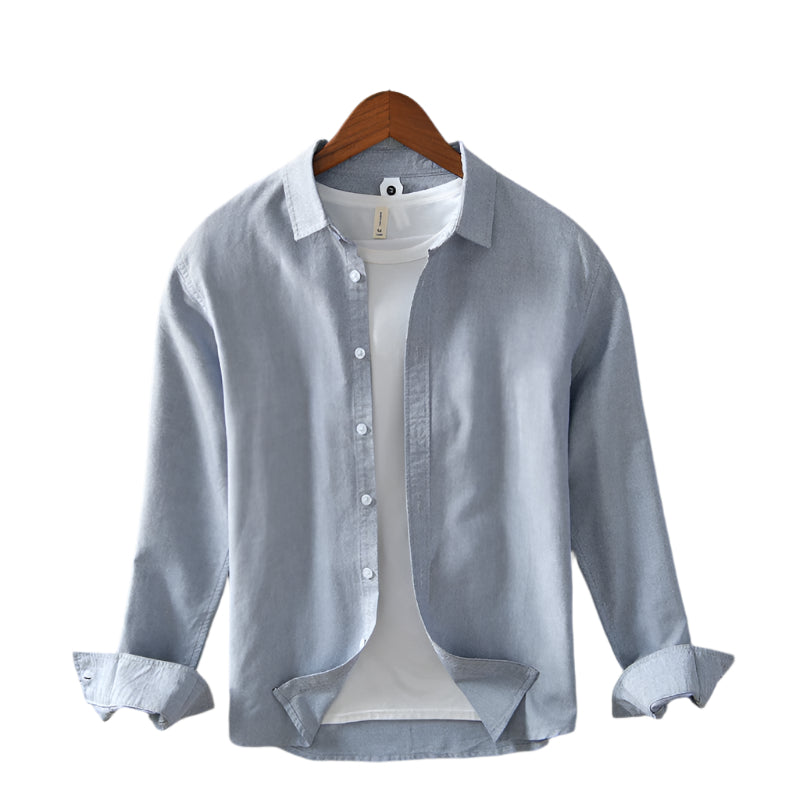 Men's Fashionable Casual Shirt Solid Color Pure Cotton Cardigan Minimalist Long Sleeve Shirt Men's Fashion Shirt