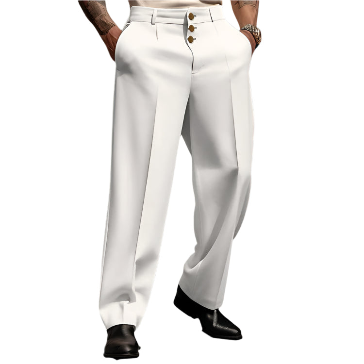 Men's Formal Wear Button Solid Color Loose Straight Comfortable Formal Pant