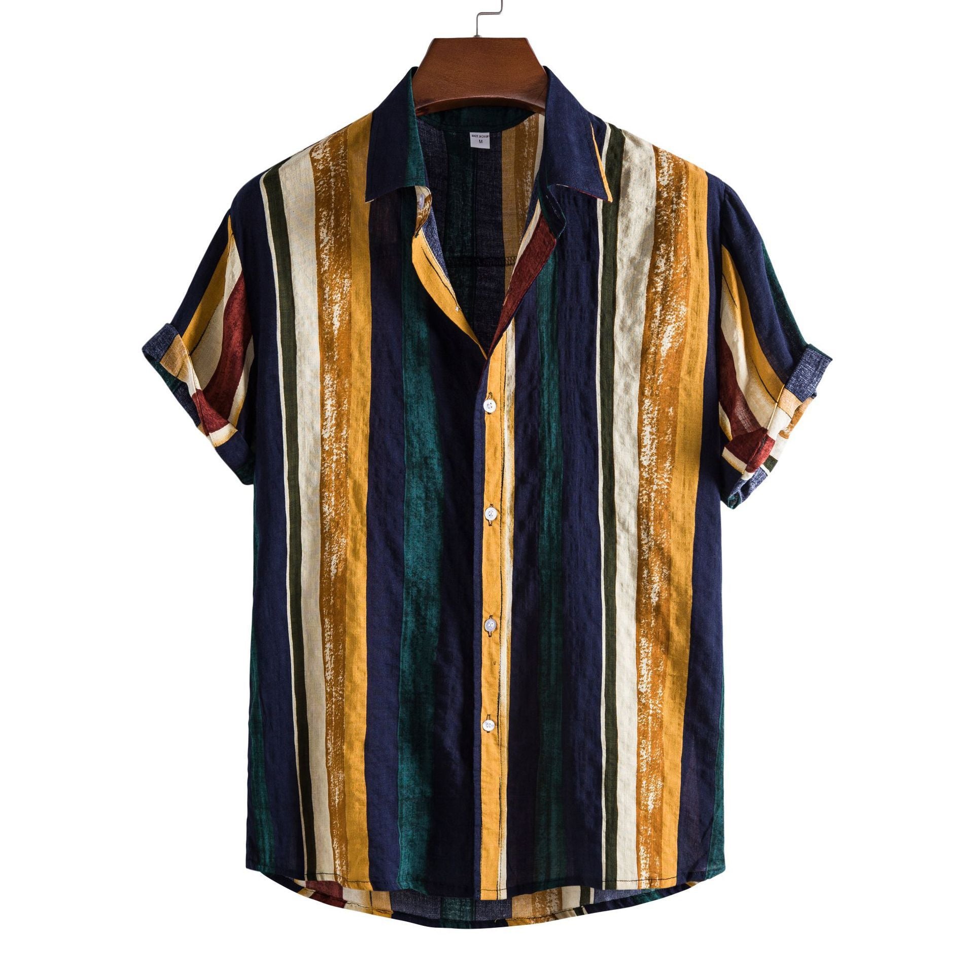 Men's Fashionable Casual Shirt Solid Color 3D Printed Men's V-Neck Collar Button-Down Shirt Short Sleeve Men's Shirt