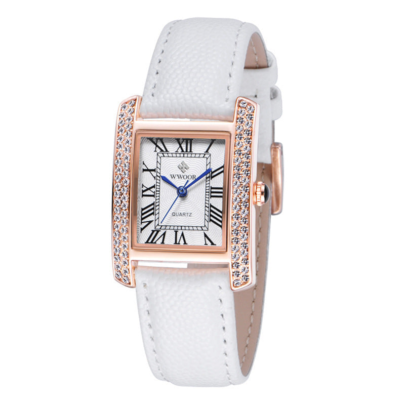 WWOOR Women's Leather Band Square Dial Women Watches Analog Quartz Waterproof Business Wrist Watch