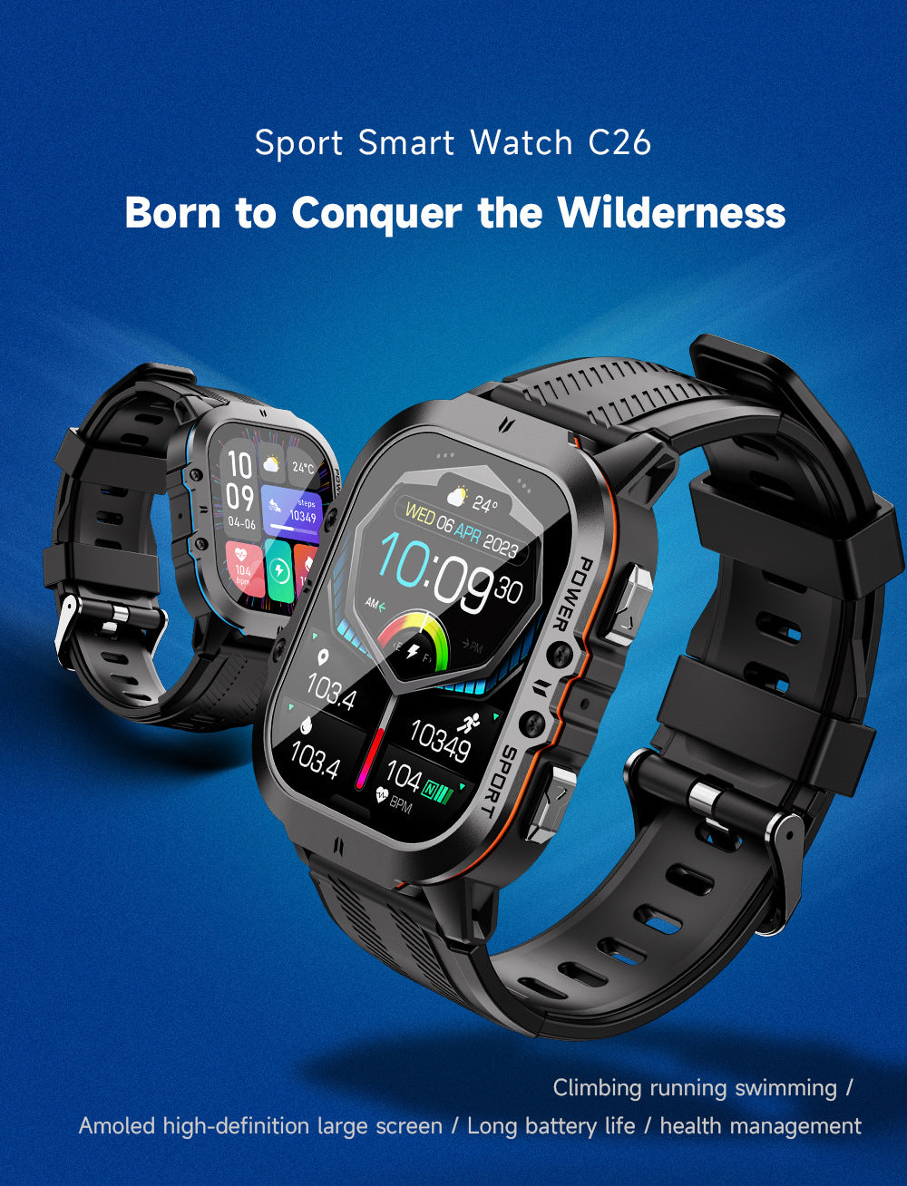 C26 Smartwatch per Uomo da Esterno Impermeabile Sportivo Bluetooth