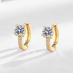 Elegant Golden Micro-inlaid Four-claw Round Earrings