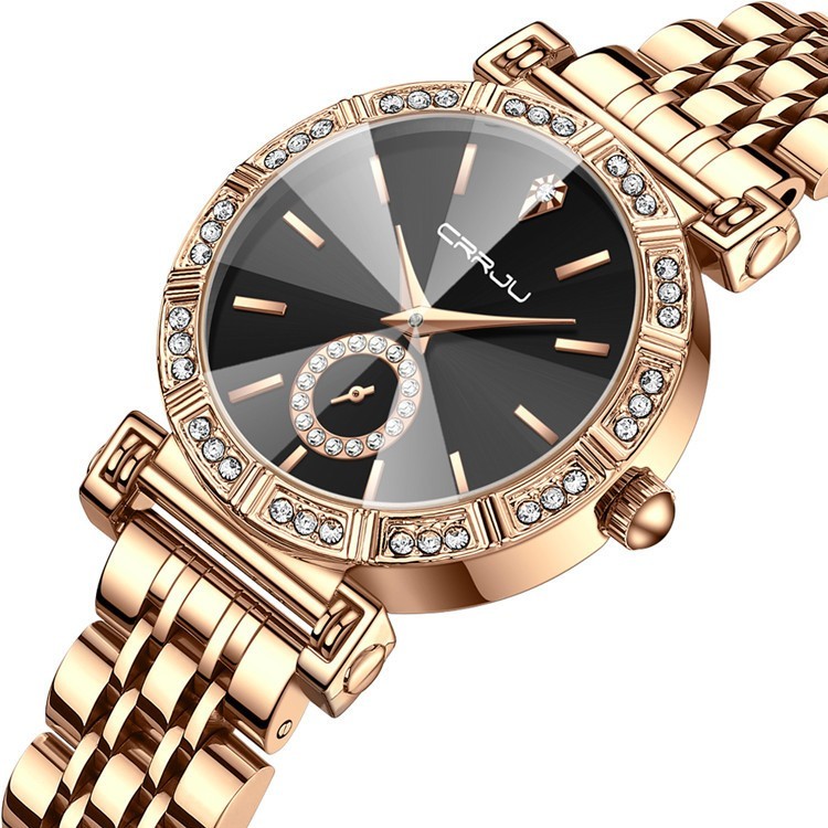 CRRJU Luxury Quartz Wrist watches for Women Stainless Steel Bracelet Rhinestones Bling Dail Elegant Ladies Quartz Watch