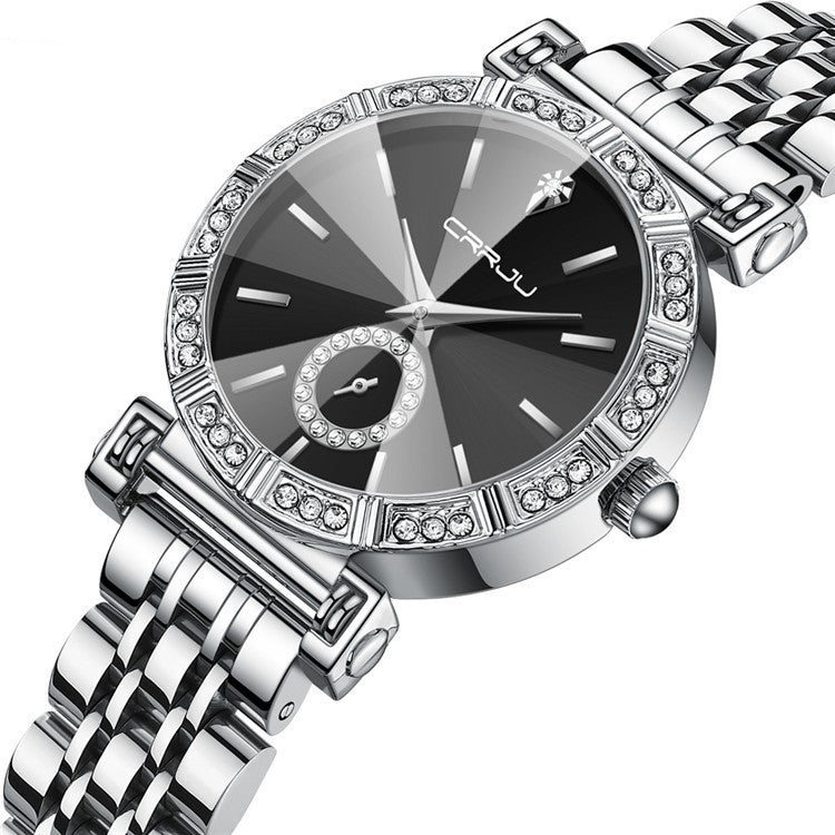 CRRJU Luxury Quartz Wrist watches for Women Stainless Steel Bracelet Rhinestones Bling Dail Elegant Ladies Quartz Watch