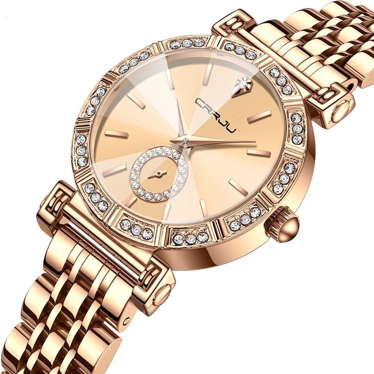 CRRJU Luxury Quartz Wrist watches for Women Stainless Steel Bracelet Rhinestones Bling Dail Elegant Ladies Quartz Watch