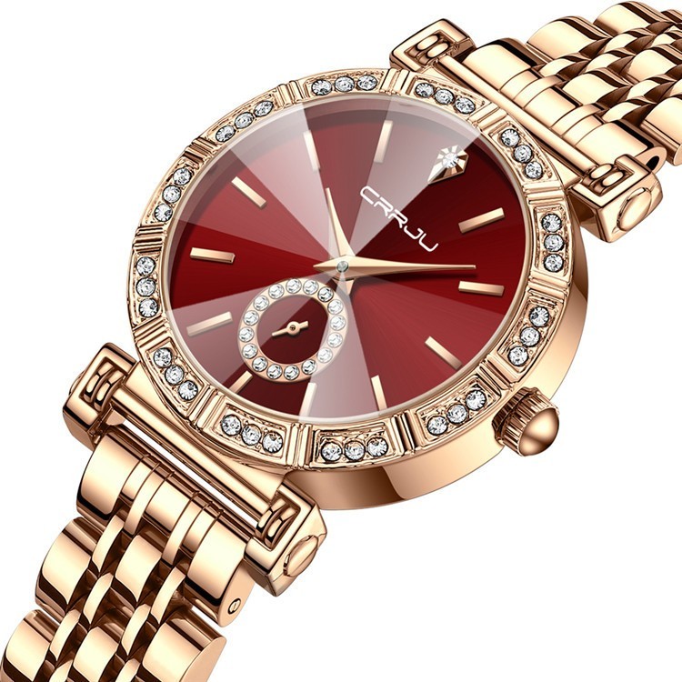 CRRJU Luxury Quartz Wrist watches for Women Stainless Steel Bracelet Rhinestones Bling Dail Elegant Ladies Quartz Watch