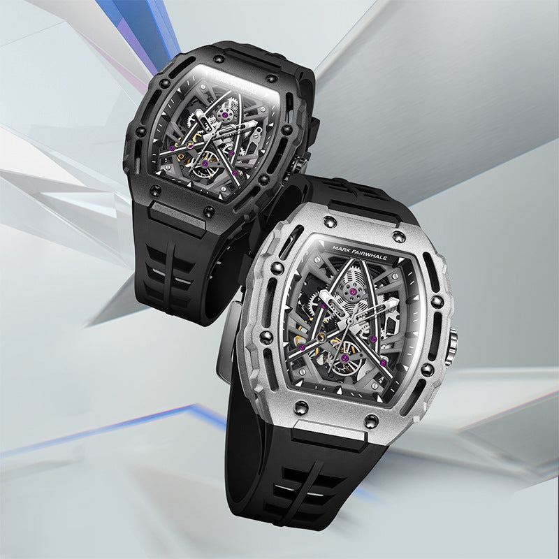 Orologio meccanico automatico cavo a forma di barile da uomo