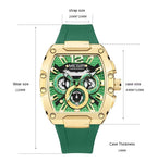 MEGIR Fashion Sport Quartz Watch for Men Waterproof Golden Green Silicone Strap Chronograph Wristwatch