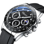 Men's Quartz Watch Moon Calendar Business Phase Diamond Quartz Moon Icon Design Watch for Men Multi-functional Silicone Band Watch