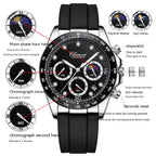 Men's Quartz Watch Moon Calendar Business Phase Diamond Quartz Moon Icon Design Watch for Men Multi-functional Silicone Band Watch