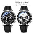 Men's Quartz Watch Moon Calendar Business Phase Diamond Quartz Moon Icon Design Watch for Men Multi-functional Silicone Band Watch
