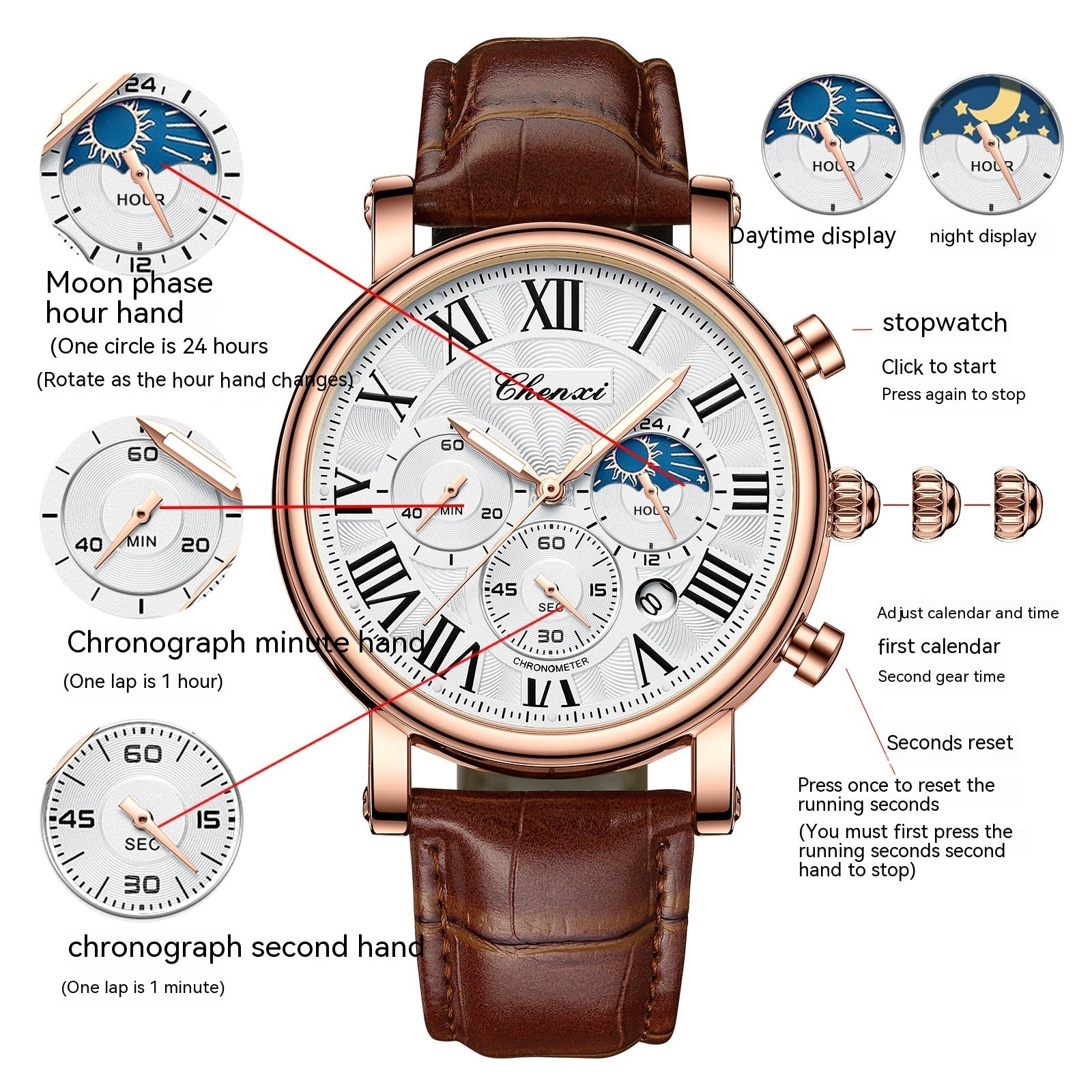 Men's Classic Fashion Watch Leather Strap Automatic Quartz Movement Waterproof Man New Fashion 2026 Watch - Acquisti Online