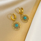 Geometric Round Hollow Women's Earrings Turquoise French Retro