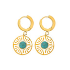Geometric Round Hollow Women's Earrings Turquoise French Retro