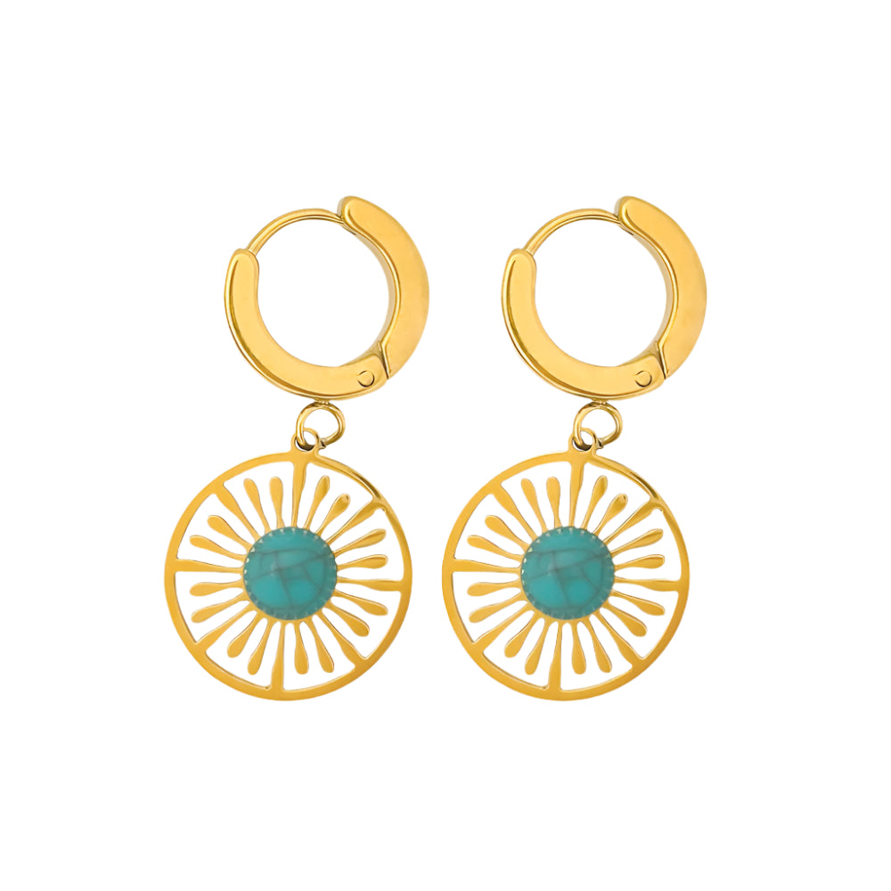 Geometric Round Hollow Women's Earrings Turquoise French Retro