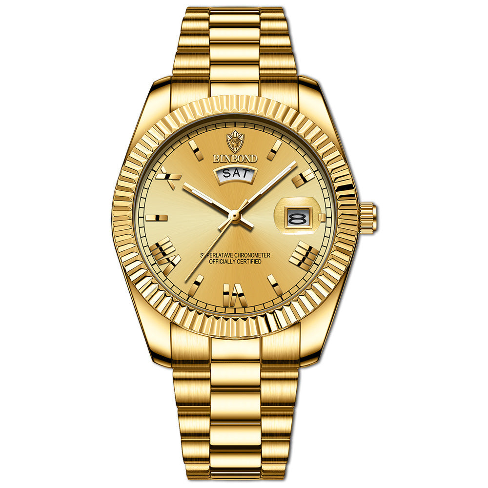 Binbond Man Steel Band Watch Business Casual Fashion Roman Digital Log Stainless Steel Watch Waterproof Automatic Movement Watch - Acquisti Online