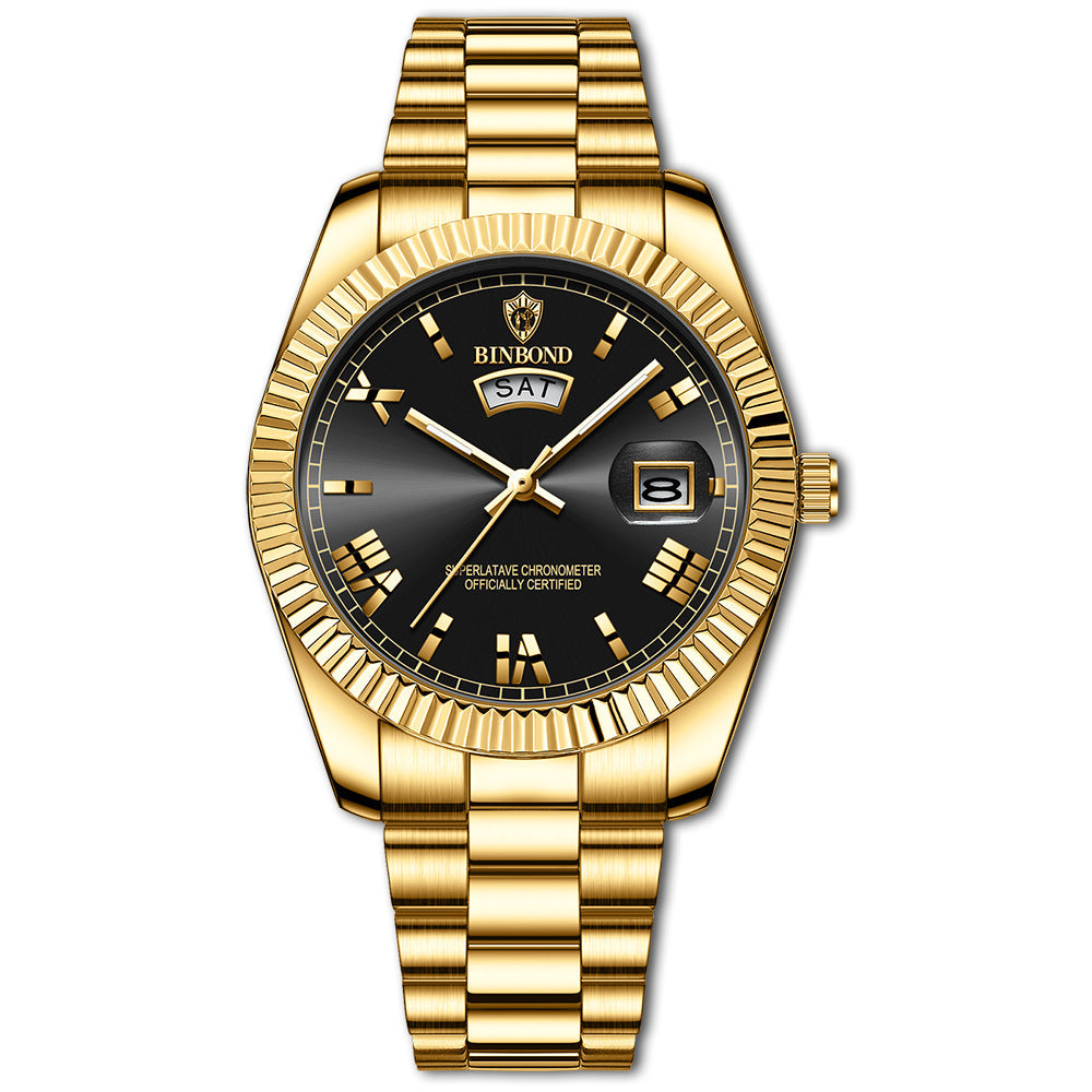 Binbond Man Steel Band Watch Business Casual Fashion Roman Digital Log Stainless Steel Watch Waterproof Automatic Movement Watch - Acquisti Online