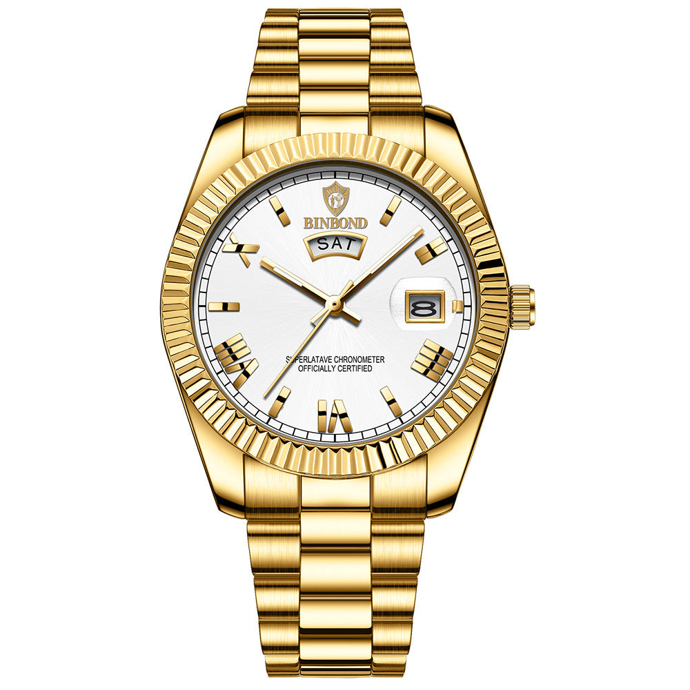 Binbond Man Steel Band Watch Business Casual Fashion Roman Digital Log Stainless Steel Watch Waterproof Automatic Movement Watch - Acquisti Online