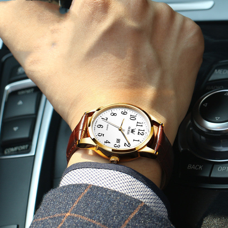 OLEVS Couple Business Classic Leather Belt Wristwatch