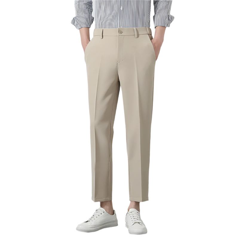 Heren modieuze zakelijke casual formele broek effen kleur polyester rits gulp micro elasticiteit heren casual formele broek