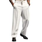 Men's Fashionable Casual Business Formal Wear Pants Button Solid Color Loose Straight Comfortable Men's Formal Pant - Acquisti Online