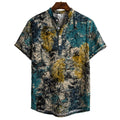 Men's Fashioable Casual Shirt Solid Color  Stand Collar Loose Slim Fit Floral Shirt Short Sleeve Printed Men's Casual Shirt