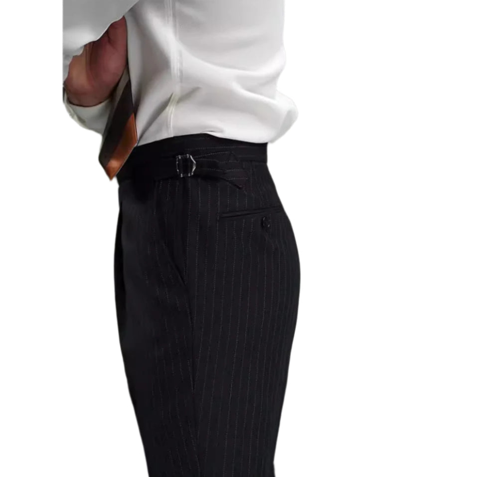 Autumn Wool Blended Single Pleated Striped Suit Men's Pants