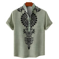 Men's Fashionable Casual Solid Color Linen Fiber Cardigan Shirt Digital 3D Printed Men's Casual Short Sleeve Shirt - Acquisti Online