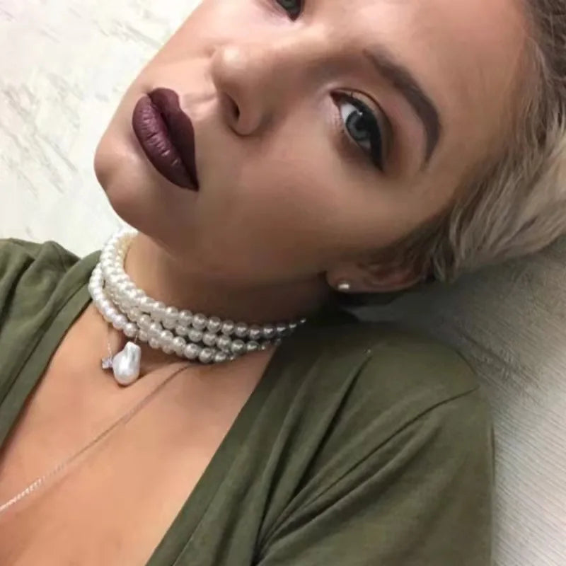 Women Necklace Fashion Simple Ladies Exquisite Temperament Multi Layers Pearl Pendant Clavicle Chain