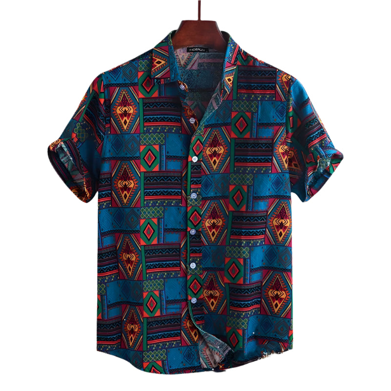Men's Fashionable Casual Shirt Cotton Short Sleeve 3D Print Pattern Casual Loose Hawaiian Stylish Men's Shirts