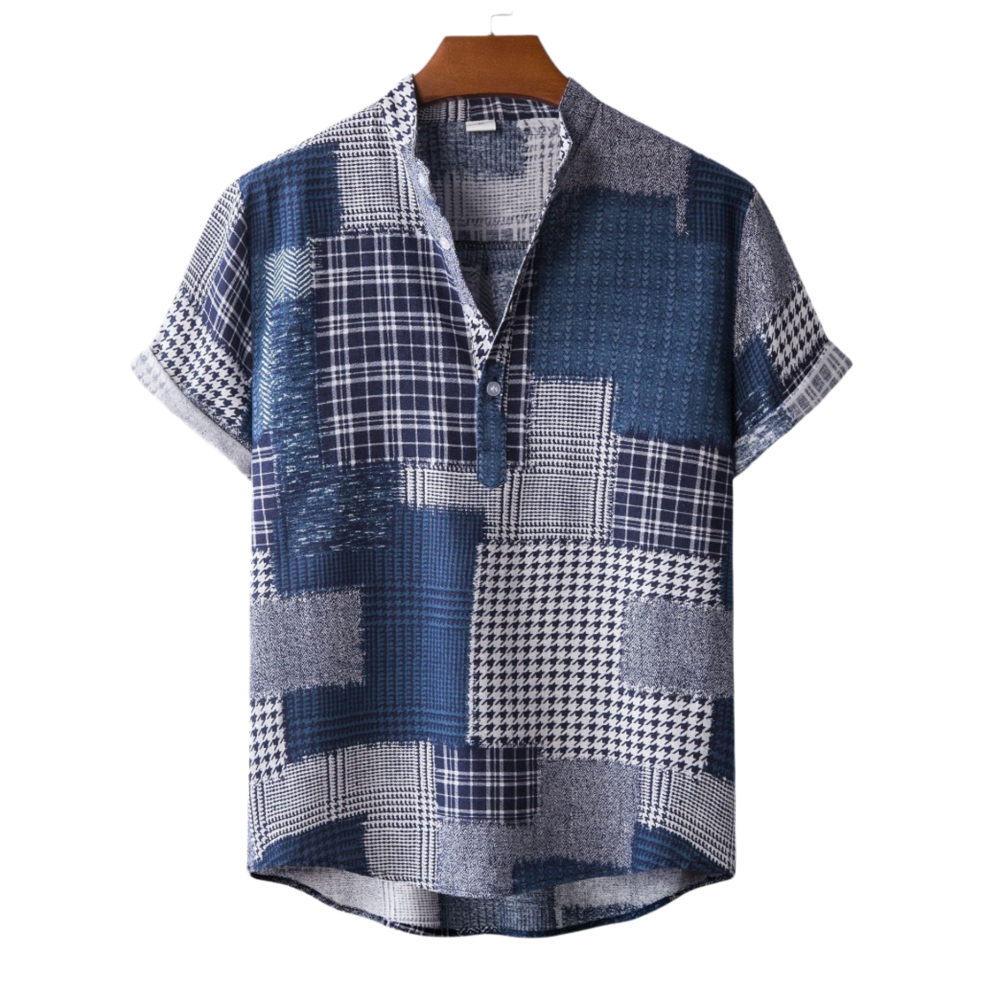 Men's Fashionable Casual Shirt Solid Color Vintage Ethnic Print Short Sleeve Lapel Collar Button Men's Casual Shirt
