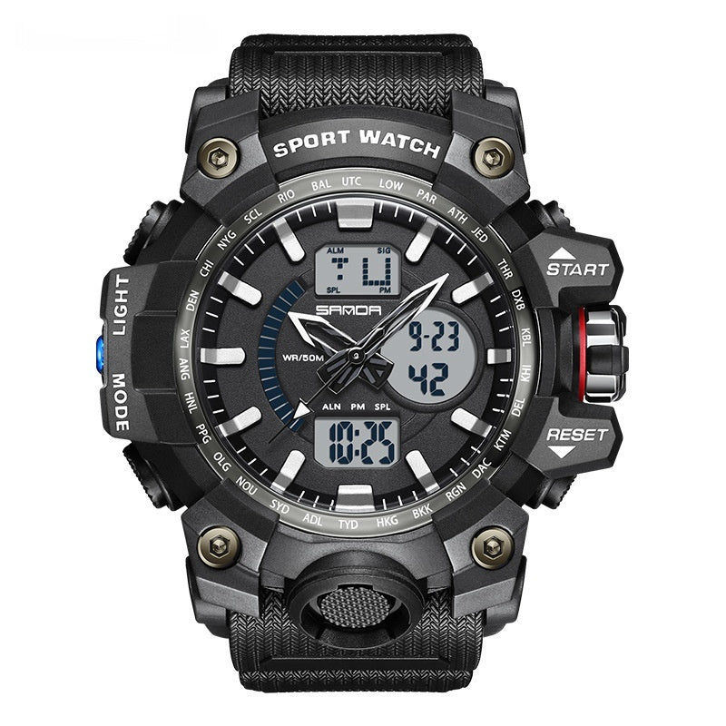 SANDA 3132 Men's Watches Dual Display Waterproof Sports Watch Men's Alarm Stopwatch Quartz Digital Wristwatch