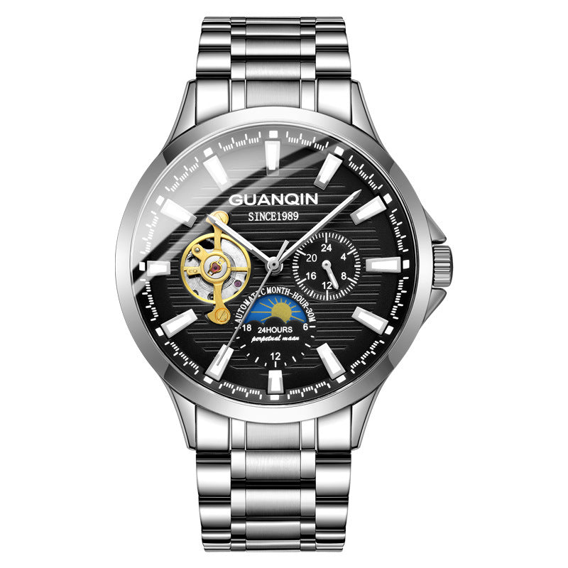 Guanqin Men's Watch Business Casual Automatic Movement Mechanical Watch Waterproof Leather Band Man Watch - Acquisti Online