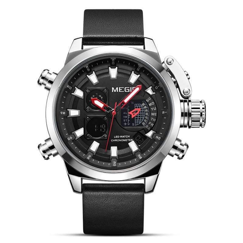 Multifunctionele wekker lichtgevend leren quartzhorloge