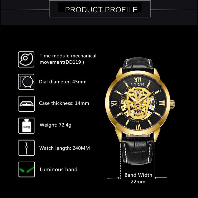 Winner Men's Mechanical Watch Stainless Steel Band Character Keep Moving Skeleton Casual Wristwatch Automatic mechanical watch