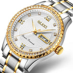 OLEVS 6618 Heren Luxe Diamant Gemaakt Waterdicht Quartz Horloge Stalen Band Datum Analoog Lichtgevend Heren Quartz Horloge