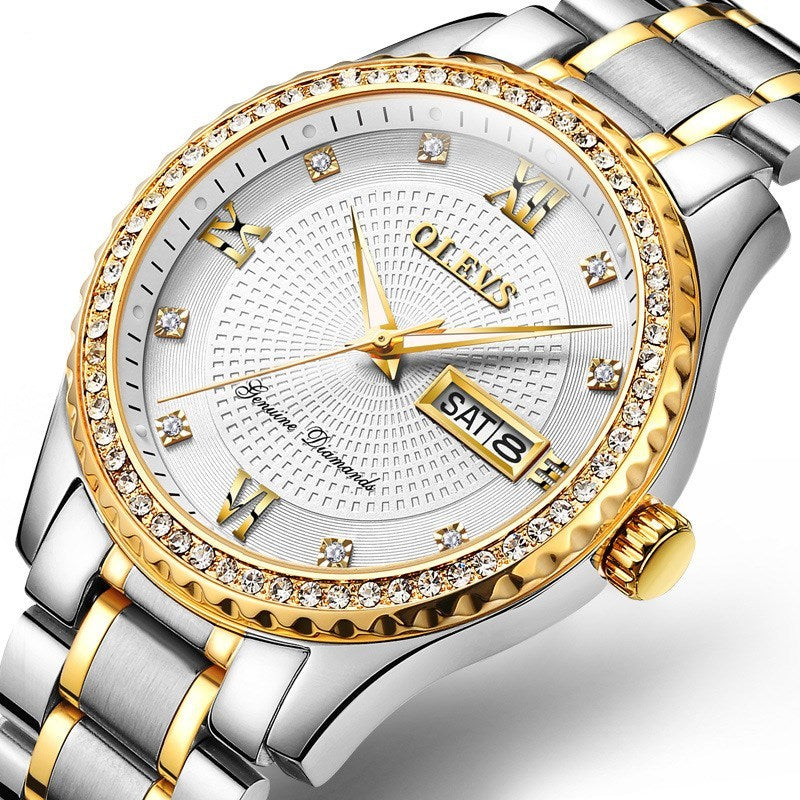 OLEVS 6618 Men's Luxury Diamond Crafted WaterProof Quartz Watch Steel Band Date Analog Luminous Men Quartz Watch