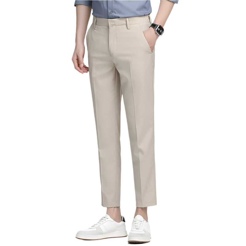 Men's Fashion Slim Fit Cropped Pant Fashionable Micro Elastic Mid Waist long straight pant Men's Casual Formal Pant