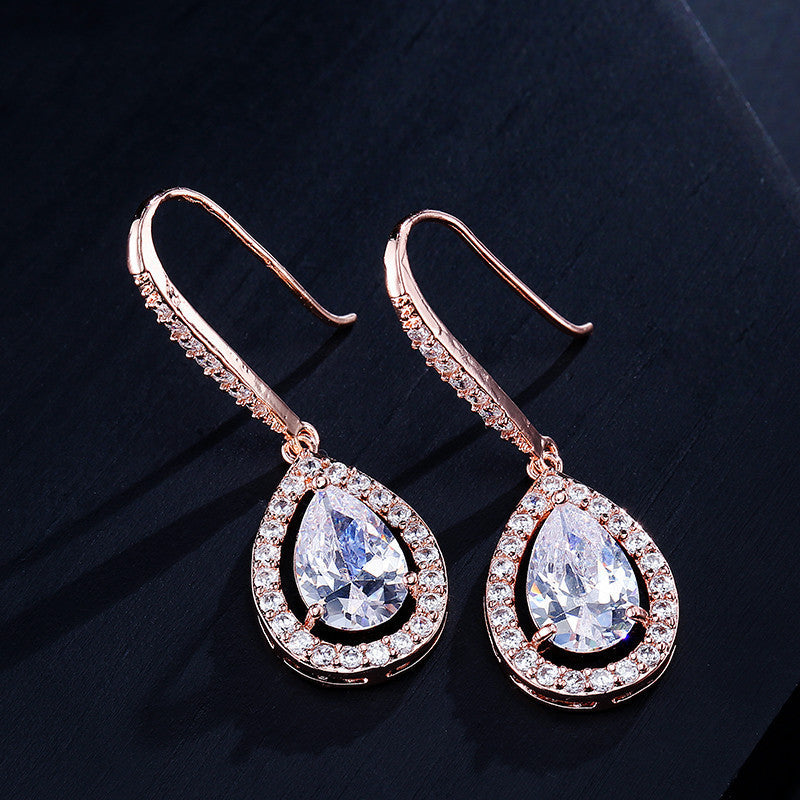 Micro-inlaid AAA Zircon Personality Women's Drop-shaped Ear Hooks