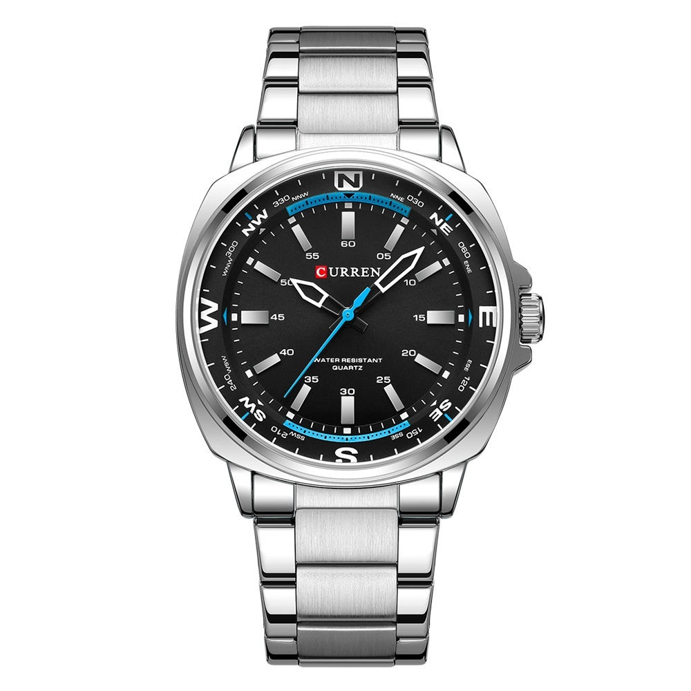 CURREN 8455 Men's Quartz Watch Big Dial Waterproof Stainless Steel Band Casual Business Elegant Watches for Men